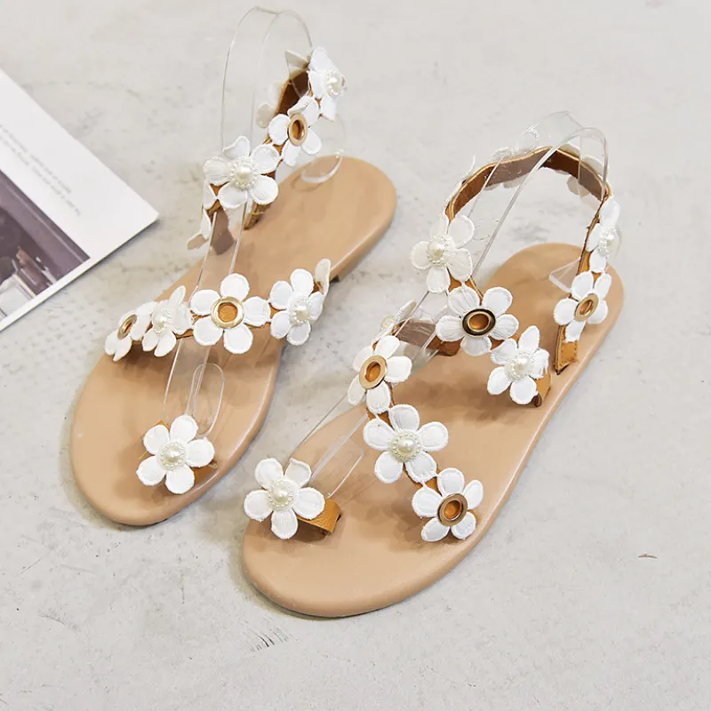 White Lace Sandals Flip Flops Flat Sandals Bohemia Beach Shoes Summer WSH3628