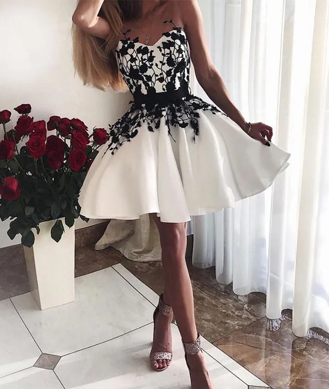 White lace short prom dress, white lace homecoming dress