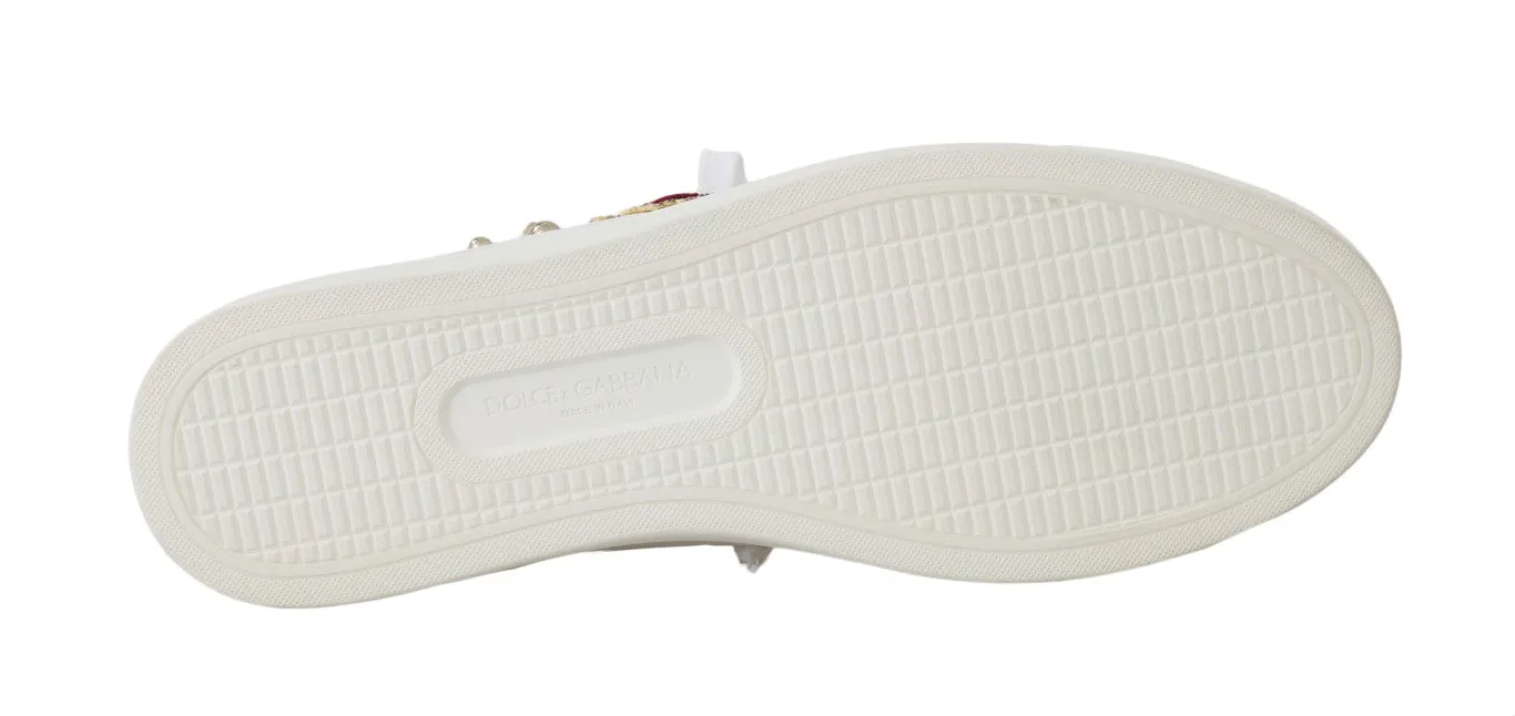 White Leather Gold Red Heart Sneakers