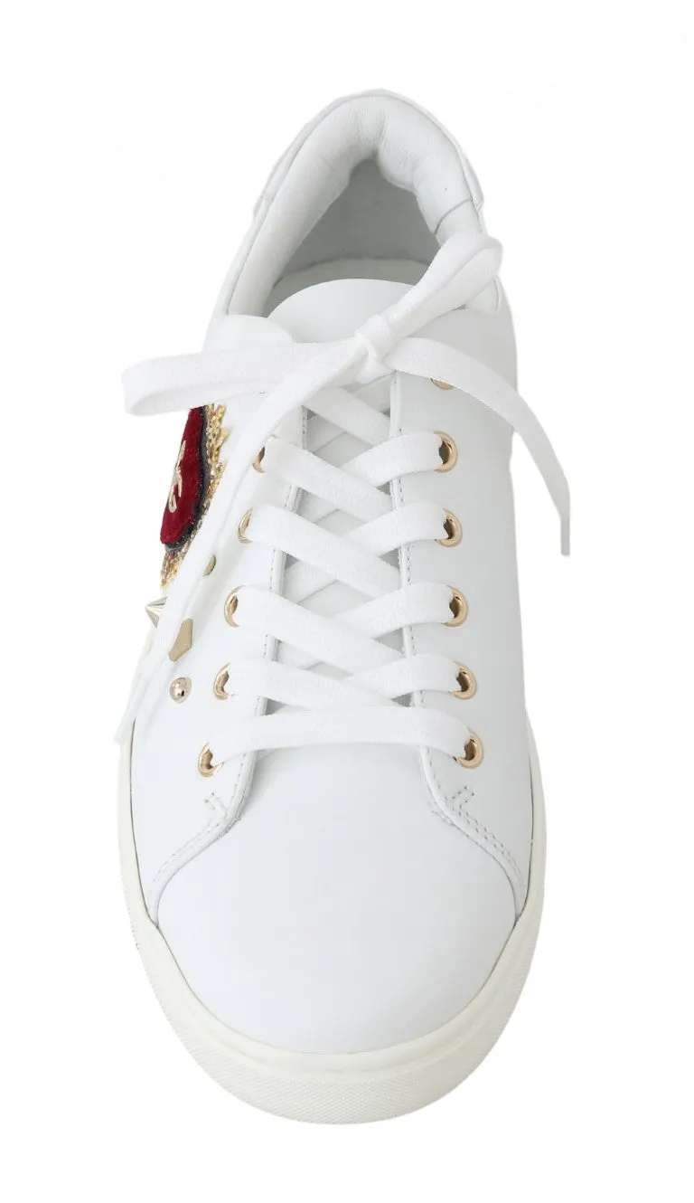 White Leather Gold Red Heart Sneakers