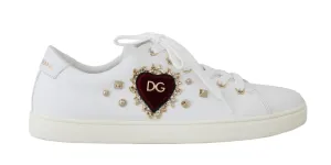 White Leather Gold Red Heart Sneakers