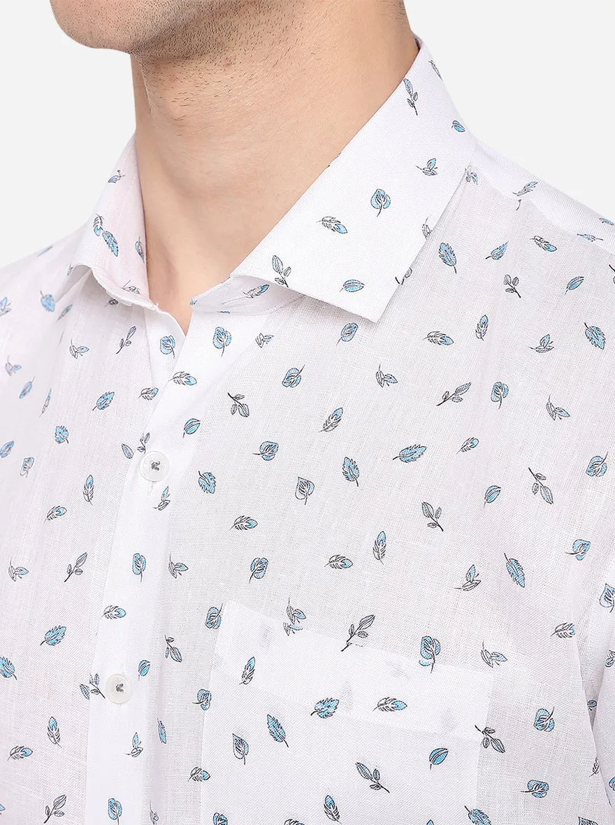 White Printed Regular Fit Formal Shirt | JadeBlue