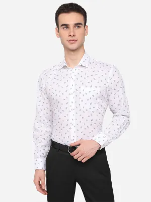 White Printed Regular Fit Formal Shirt | JadeBlue