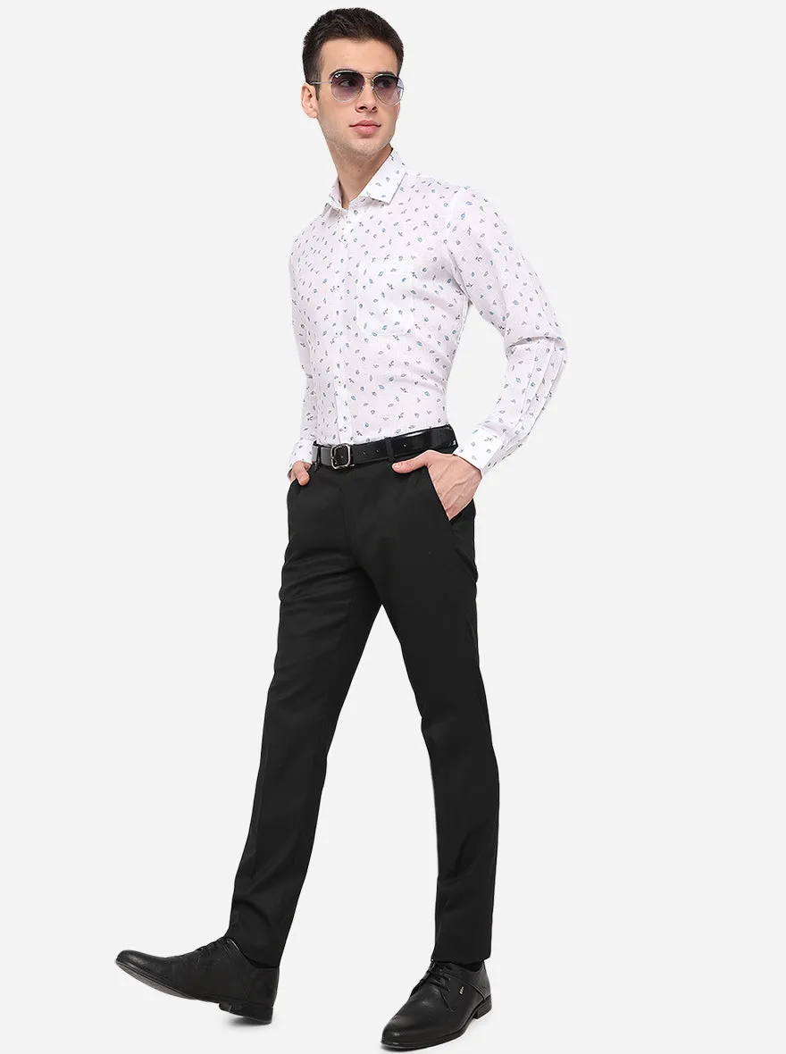 White Printed Regular Fit Formal Shirt | JadeBlue