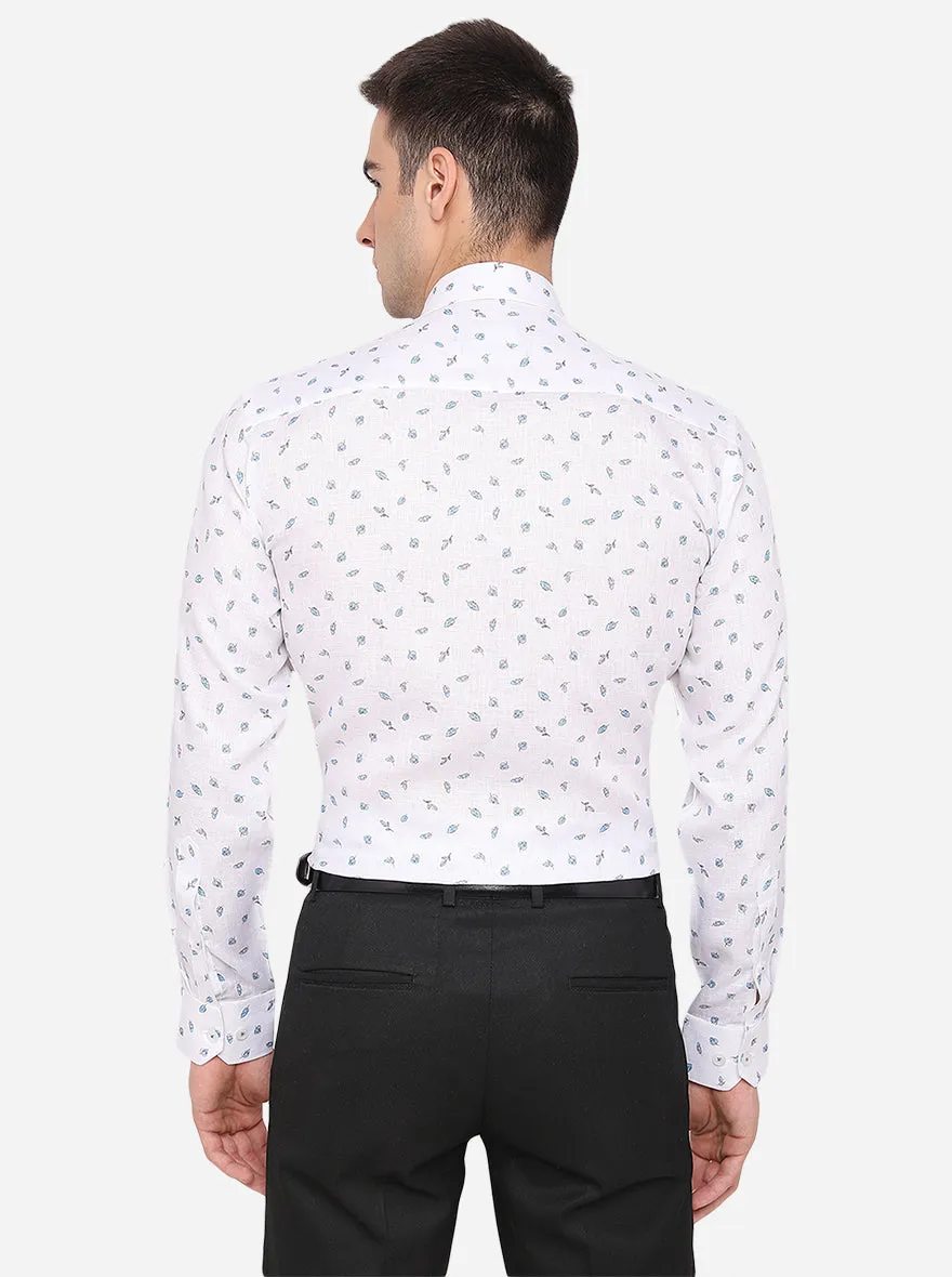 White Printed Regular Fit Formal Shirt | JadeBlue
