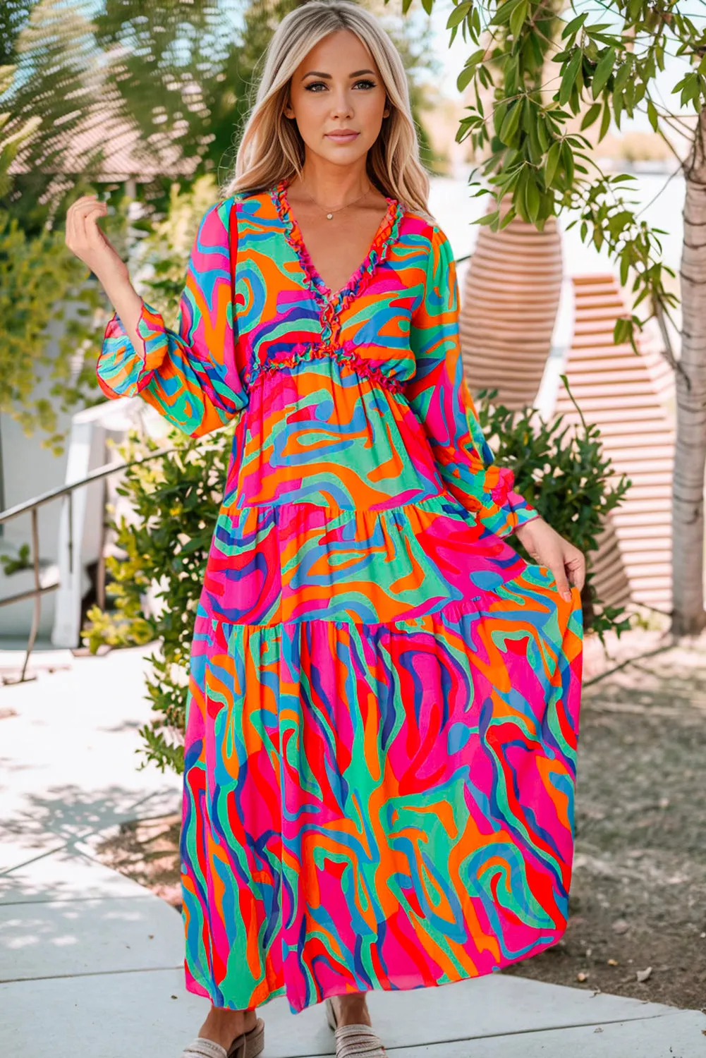Wild Lotus Ruffle Tiered Maxi Dress