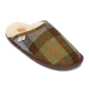 William - Harris Tweed Mule - Chocolate / Green Check