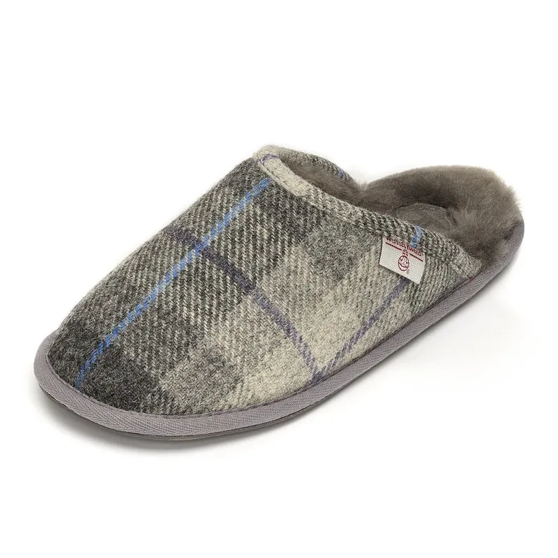 William - Harris Tweed Mule - Grey / Charcoal Check