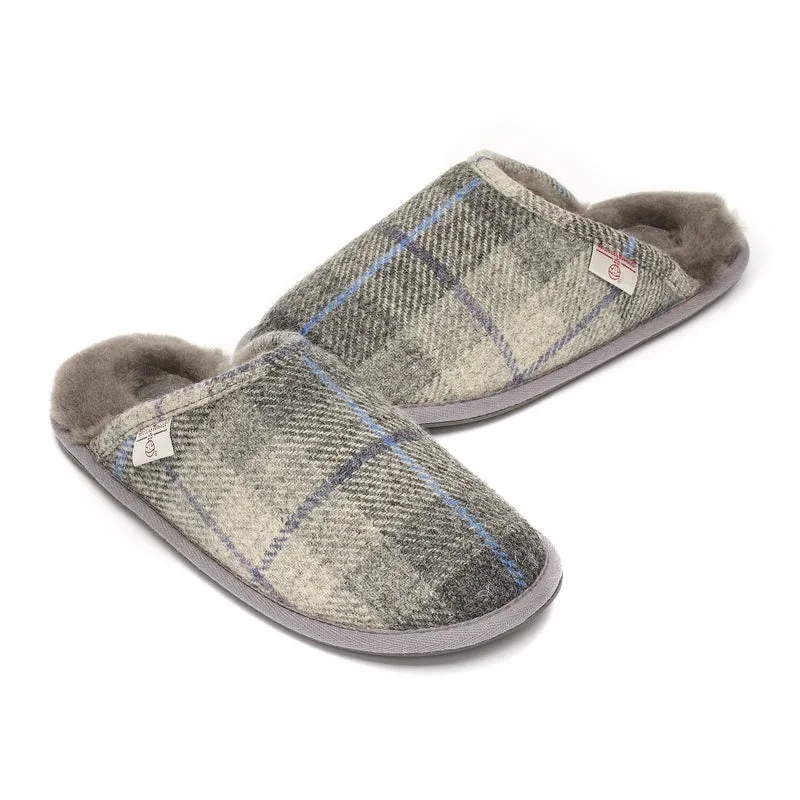 William - Harris Tweed Mule - Grey / Charcoal Check