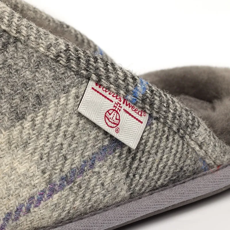 William - Harris Tweed Mule - Grey / Charcoal Check