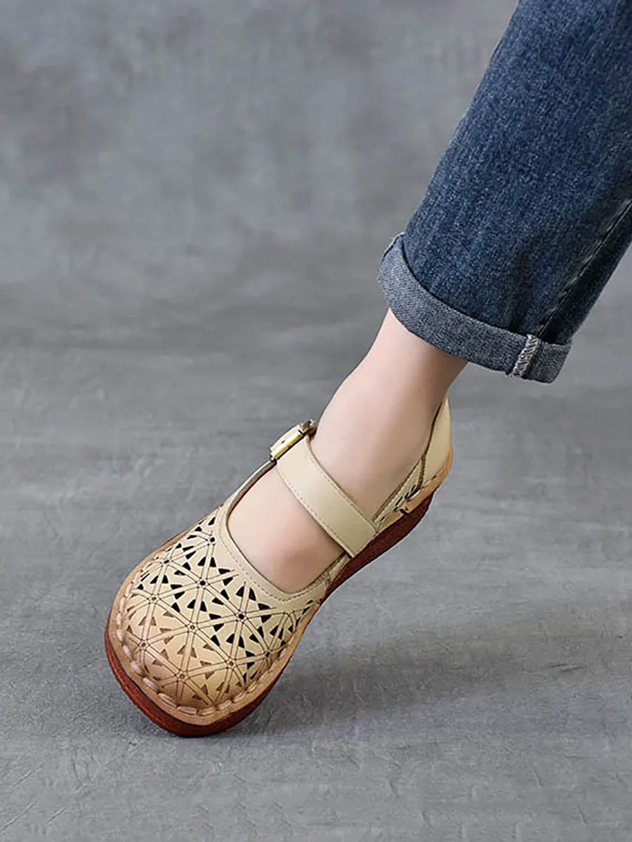 Women Genuine Leather Hollow Out Platform Shoes