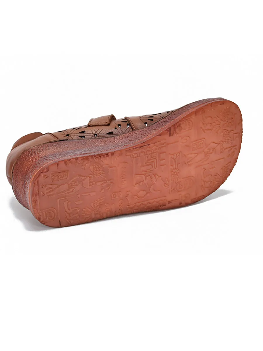 Women Genuine Leather Hollow Out Platform Shoes