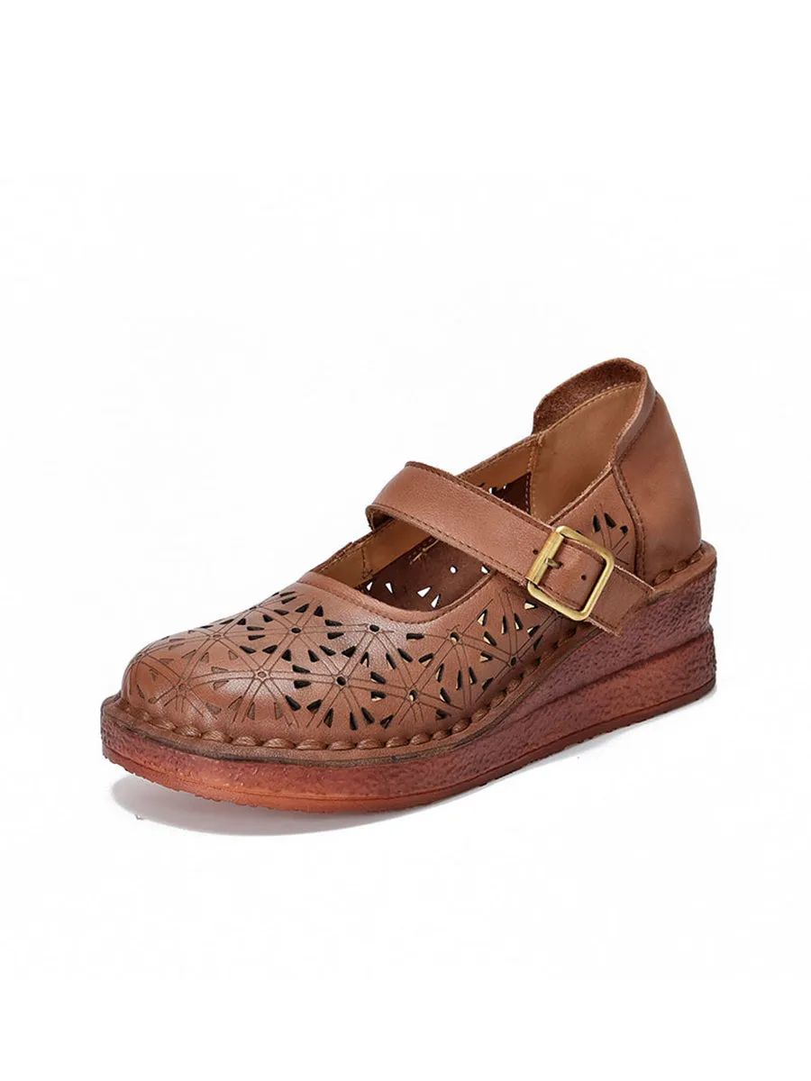 Women Genuine Leather Hollow Out Platform Shoes