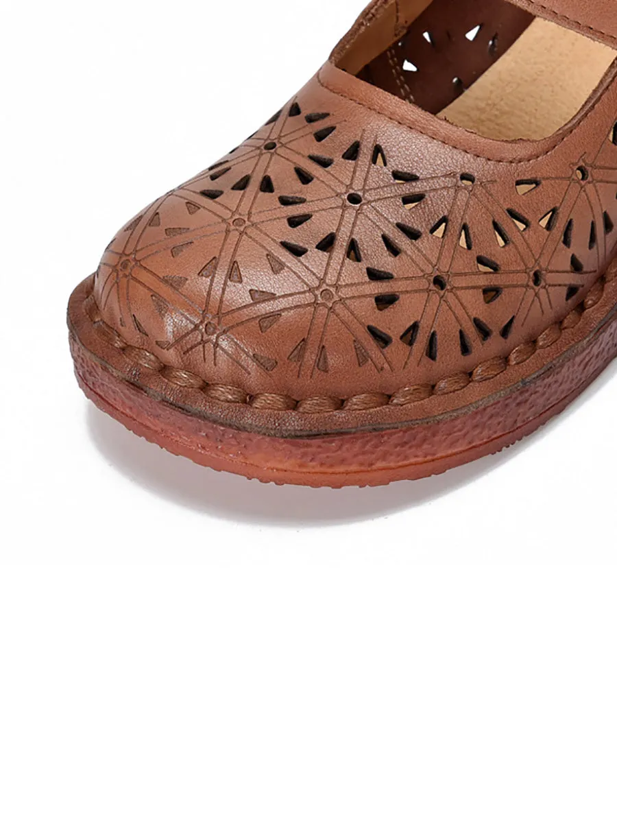 Women Genuine Leather Hollow Out Platform Shoes