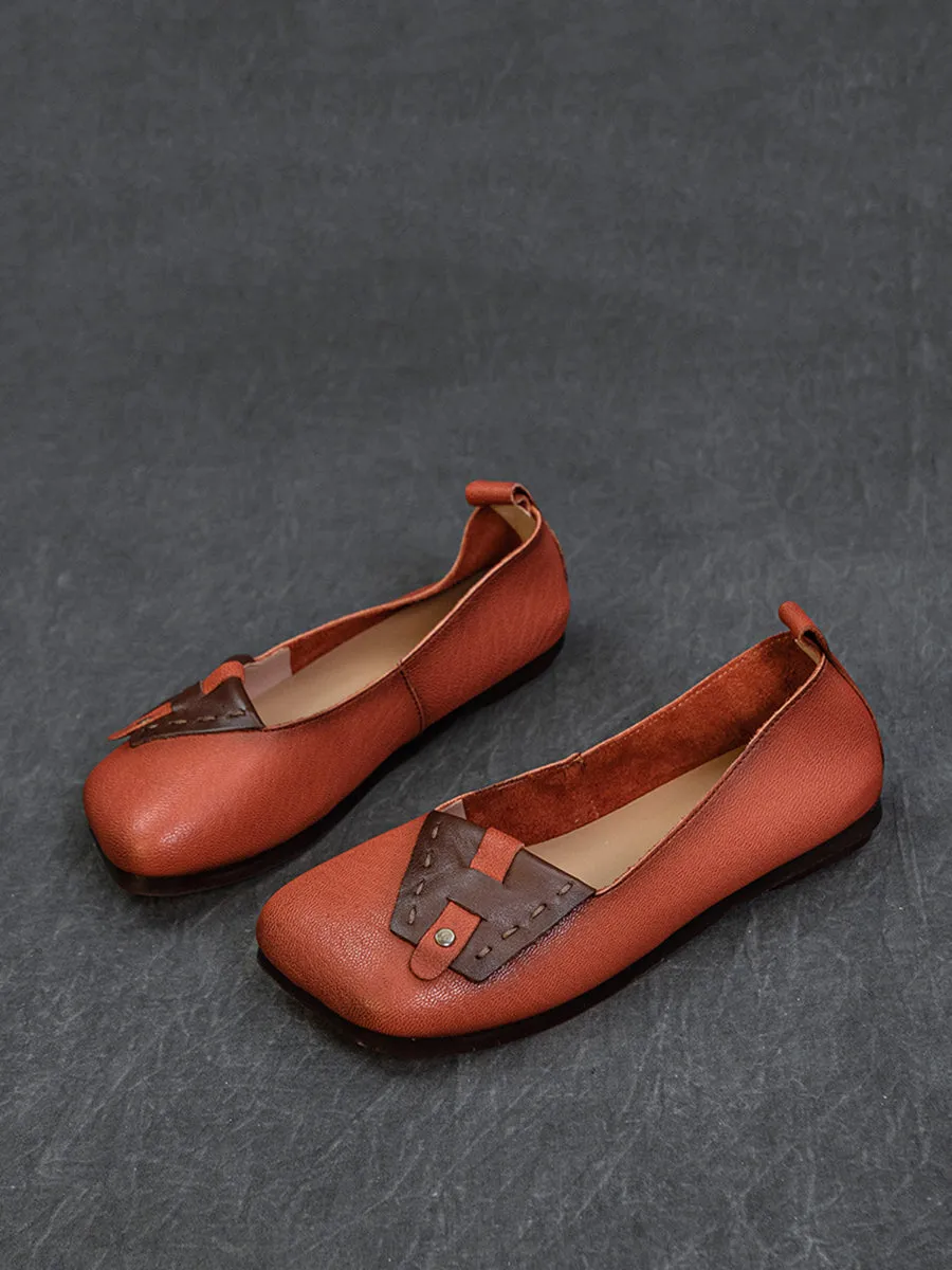 Women Summer Ethnic Colorblock Leahter Soft Flat Shoes
