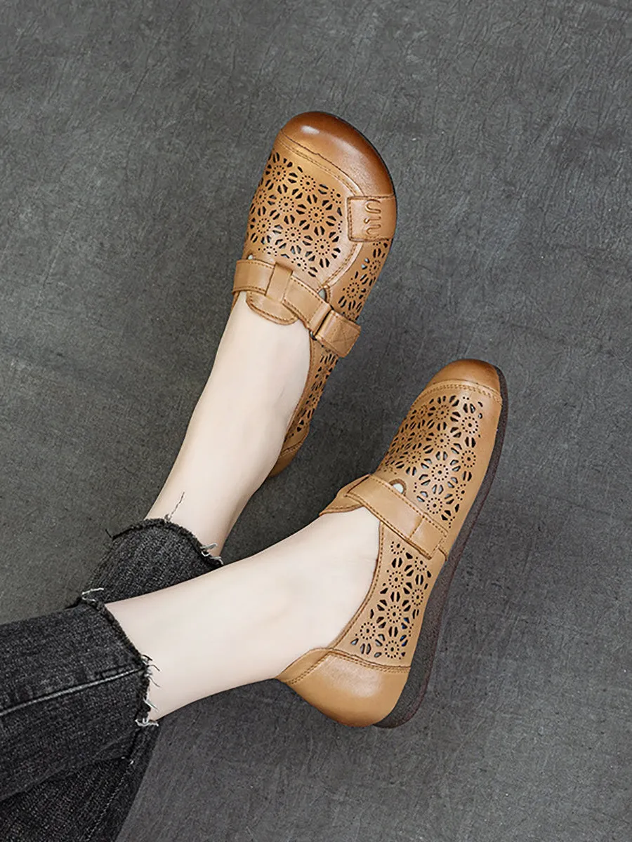 Women Summer Hollow Out Leather Low Heel Shoes