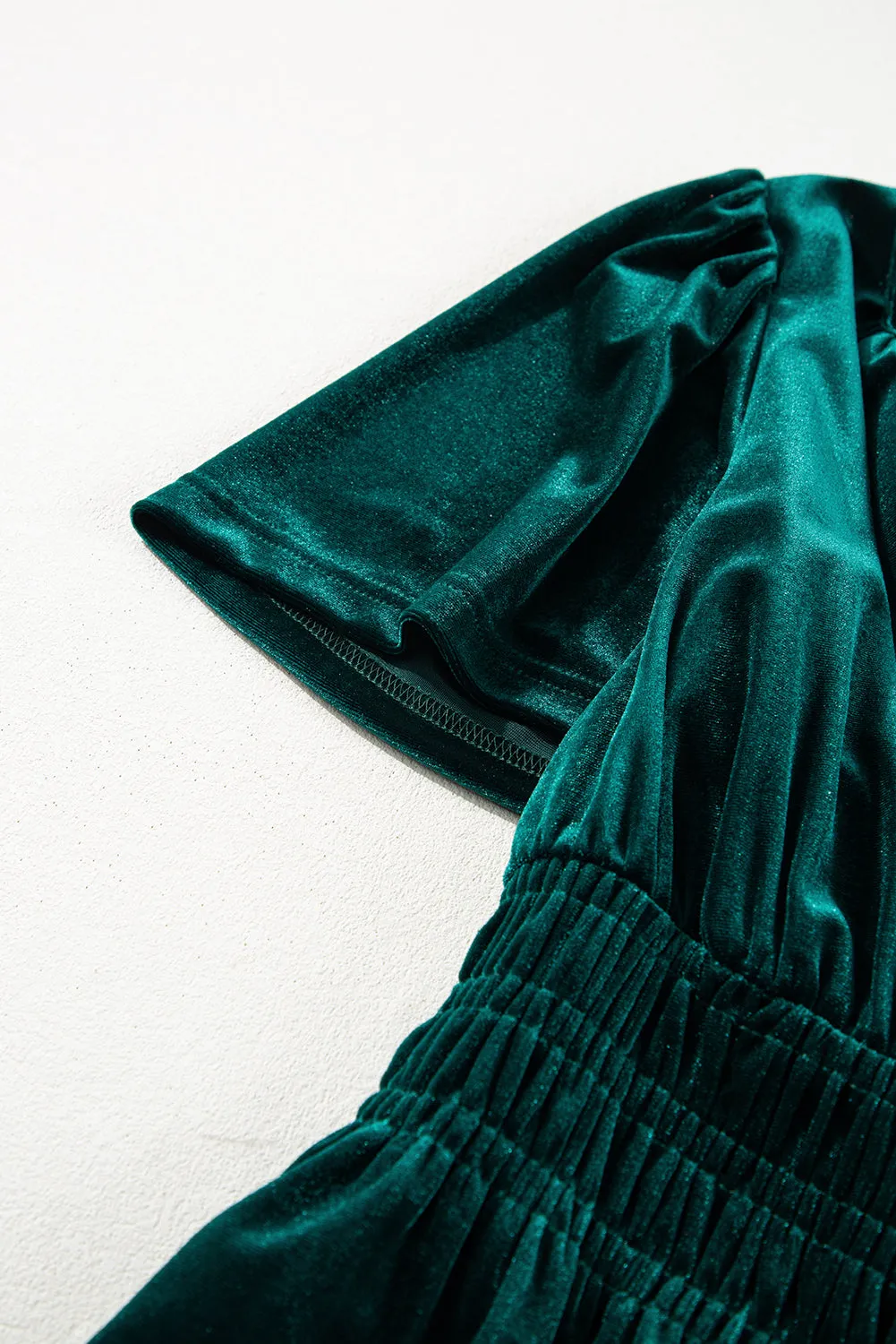 Womens Emerald Velvet Winter Wonder Maxi Dress with Puff Sleeves
