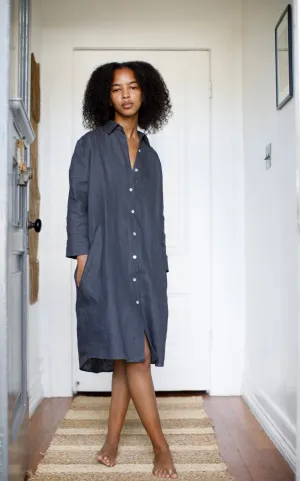 Workshirt Dress in Iron Linen