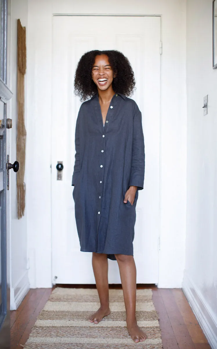 Workshirt Dress in Iron Linen