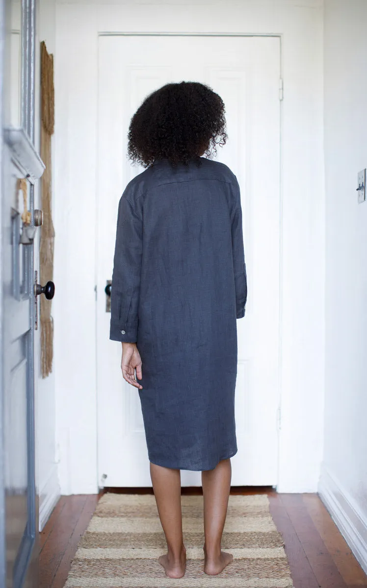 Workshirt Dress in Iron Linen