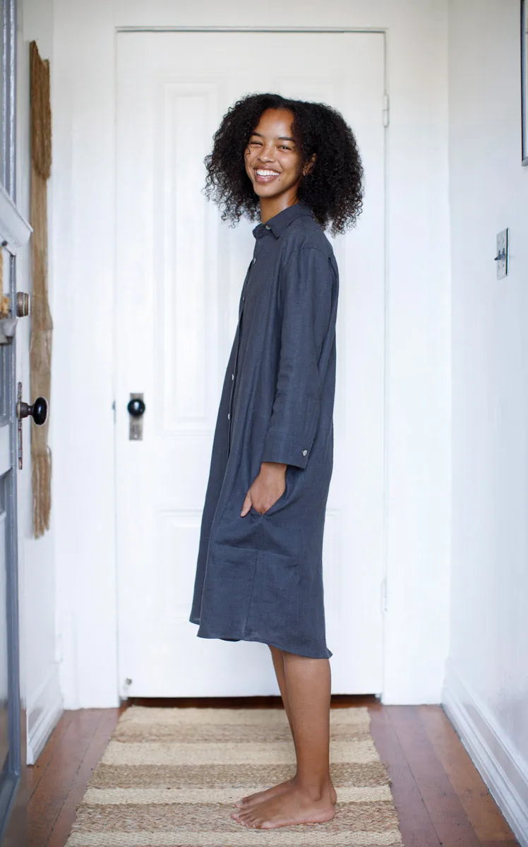 Workshirt Dress in Iron Linen