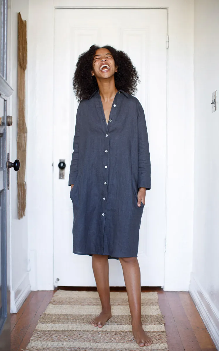 Workshirt Dress in Iron Linen