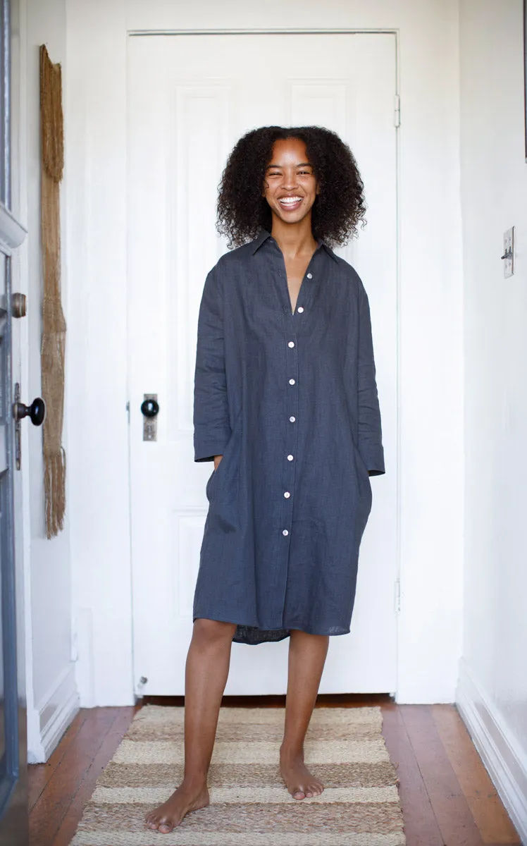 Workshirt Dress in Iron Linen