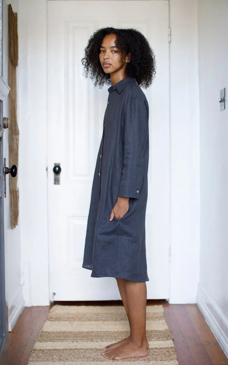 Workshirt Dress in Iron Linen
