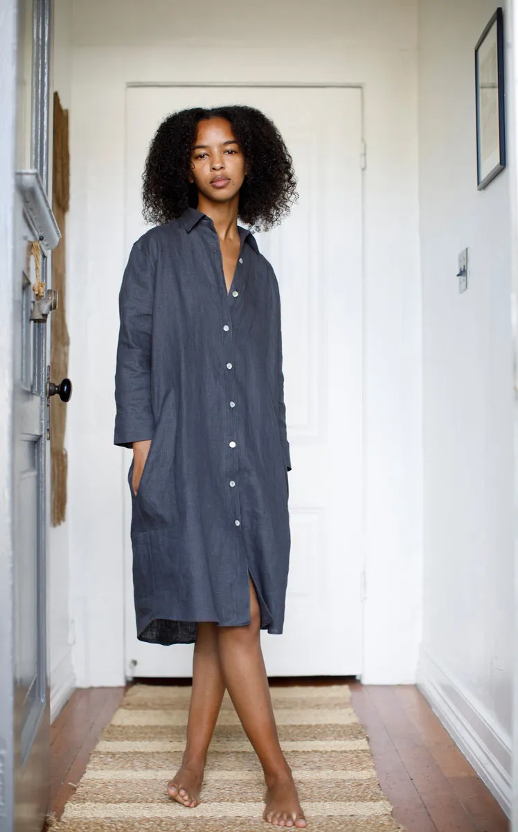 Workshirt Dress in Iron Linen