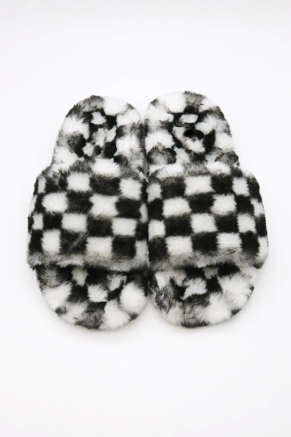 Yva Checkerboard Faux Fur Open Slipper