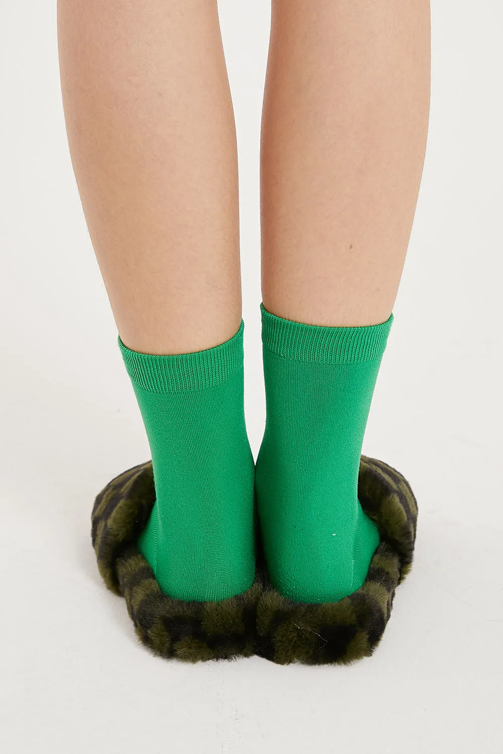 Yva Checkerboard Faux Fur Open Slipper