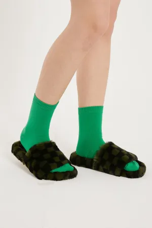 Yva Checkerboard Faux Fur Open Slipper