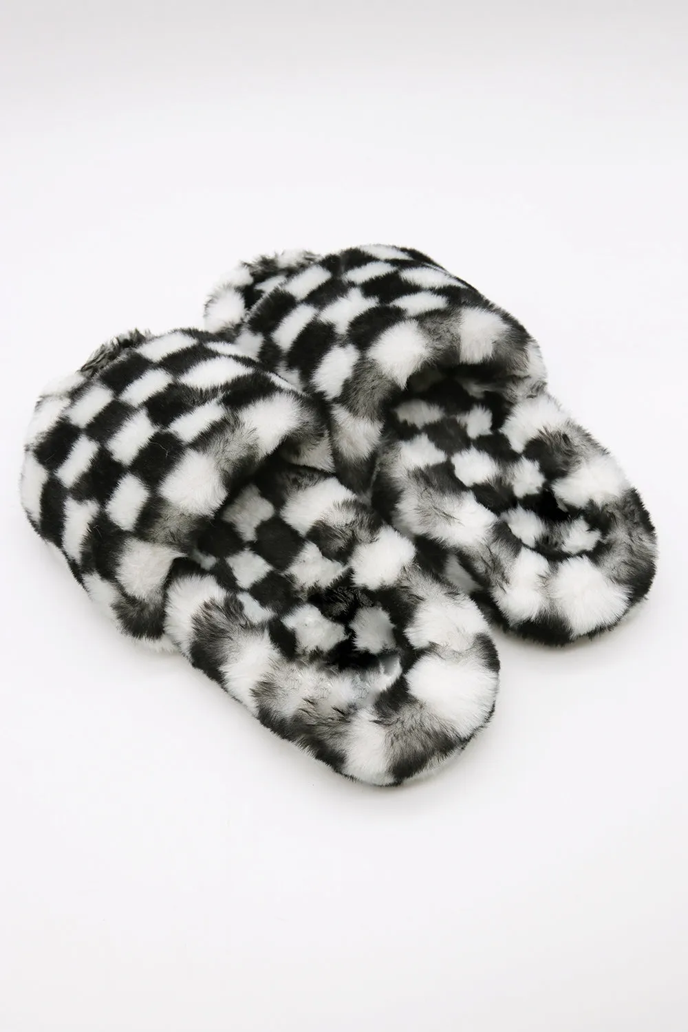 Yva Checkerboard Faux Fur Open Slipper