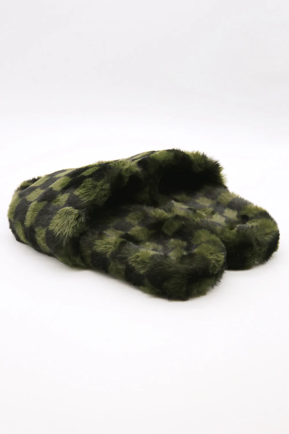 Yva Checkerboard Faux Fur Open Slipper