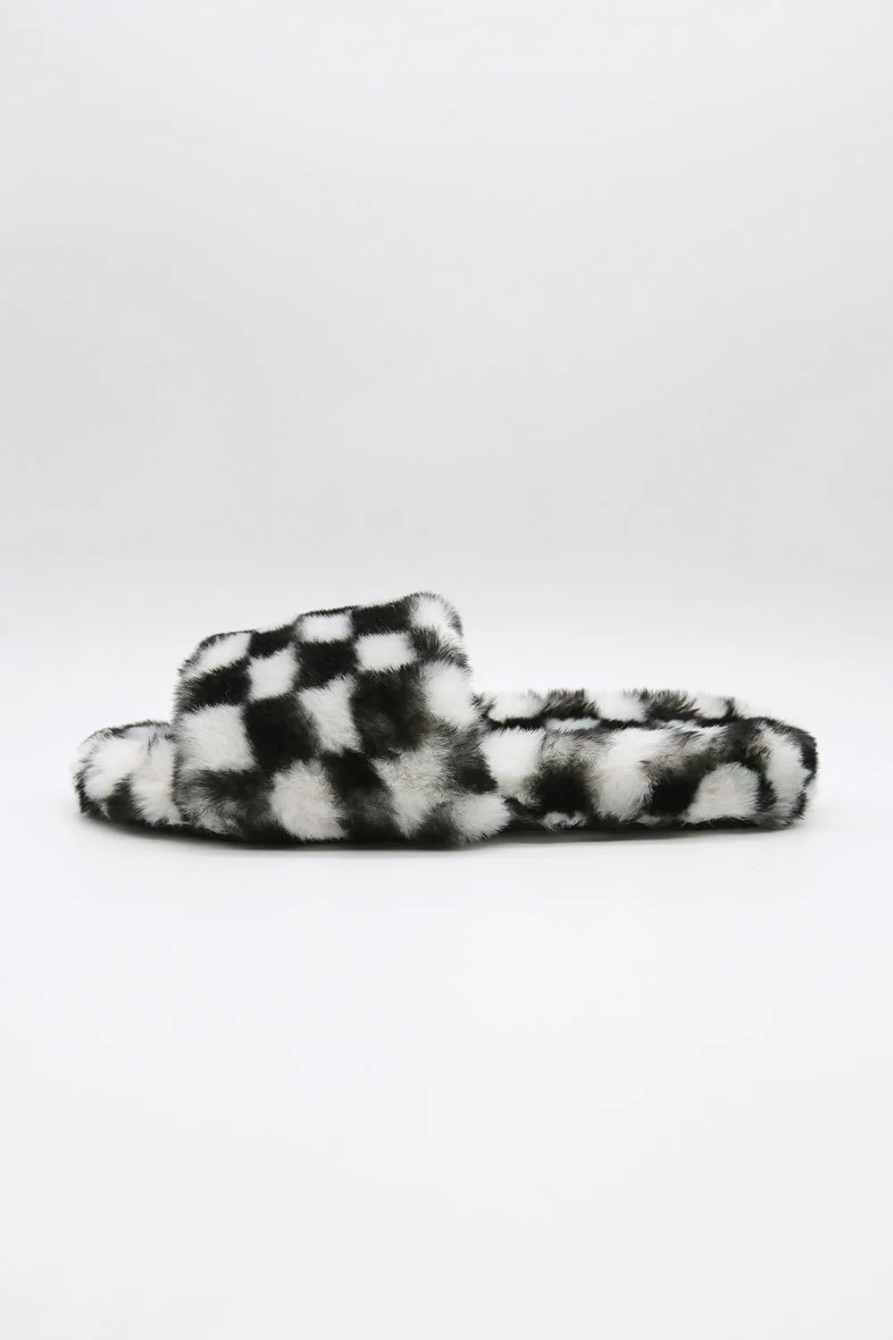 Yva Checkerboard Faux Fur Open Slipper