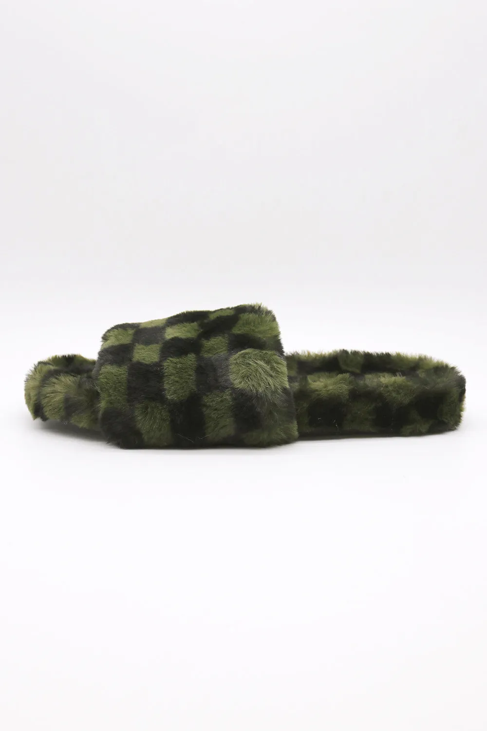 Yva Checkerboard Faux Fur Open Slipper