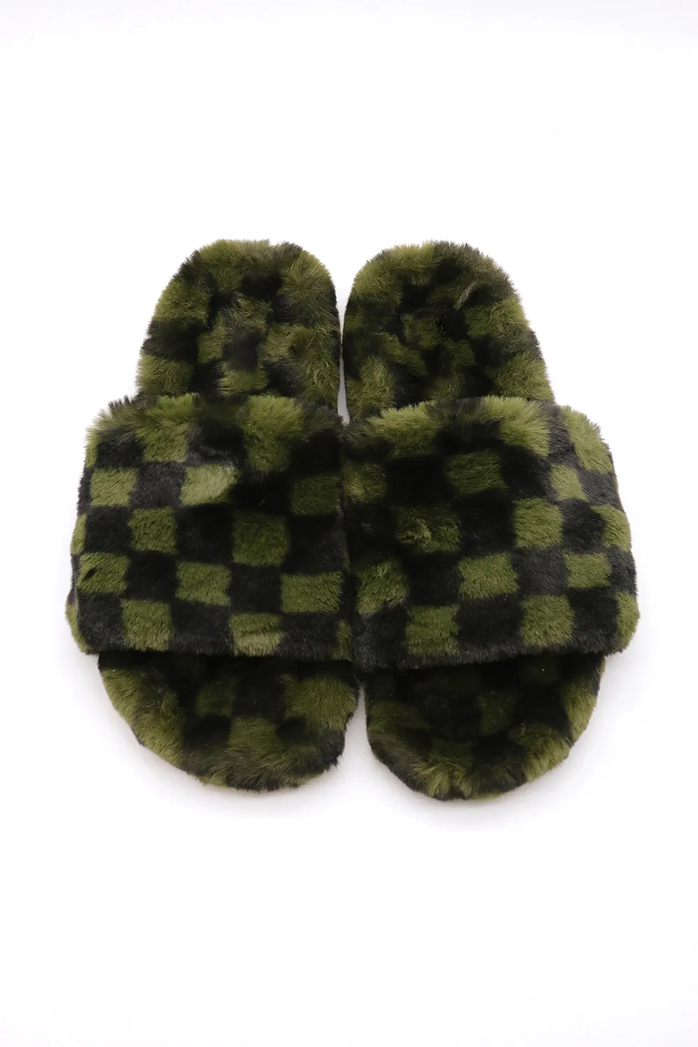 Yva Checkerboard Faux Fur Open Slipper