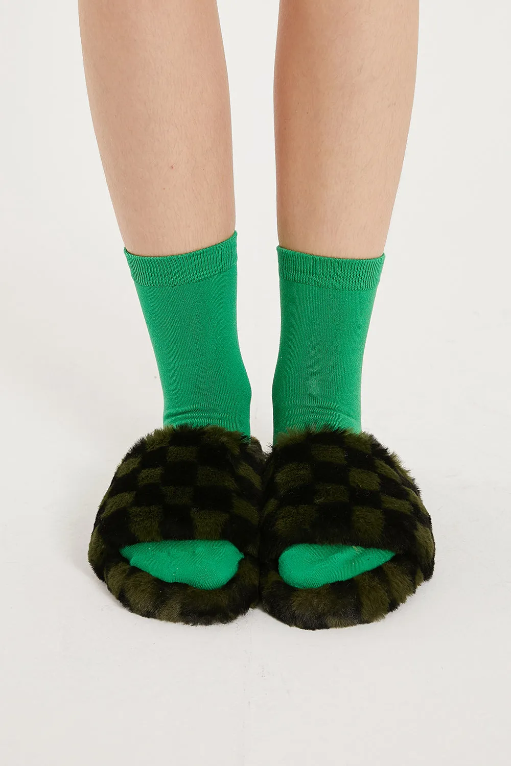 Yva Checkerboard Faux Fur Open Slipper