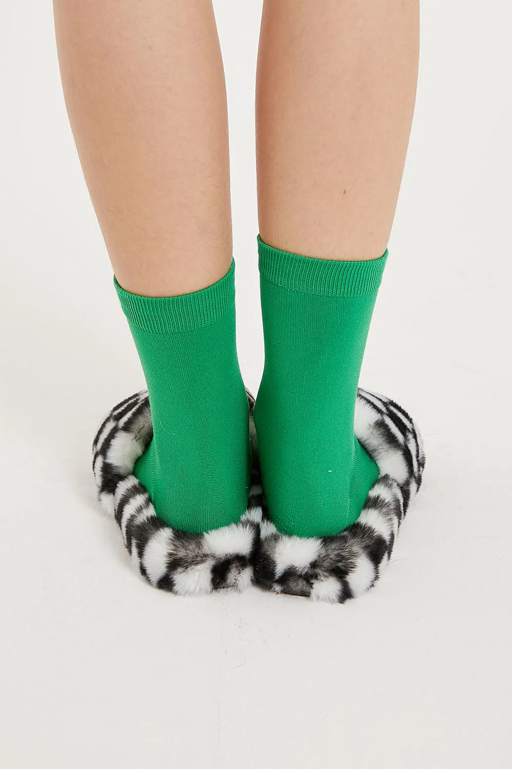 Yva Checkerboard Faux Fur Open Slipper
